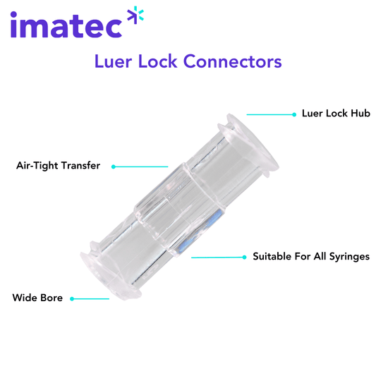 Luer Lock to Luer Lock Connectors (Wide Bore for Fat Transfer & Viscous Fluids) - Boxes of 100