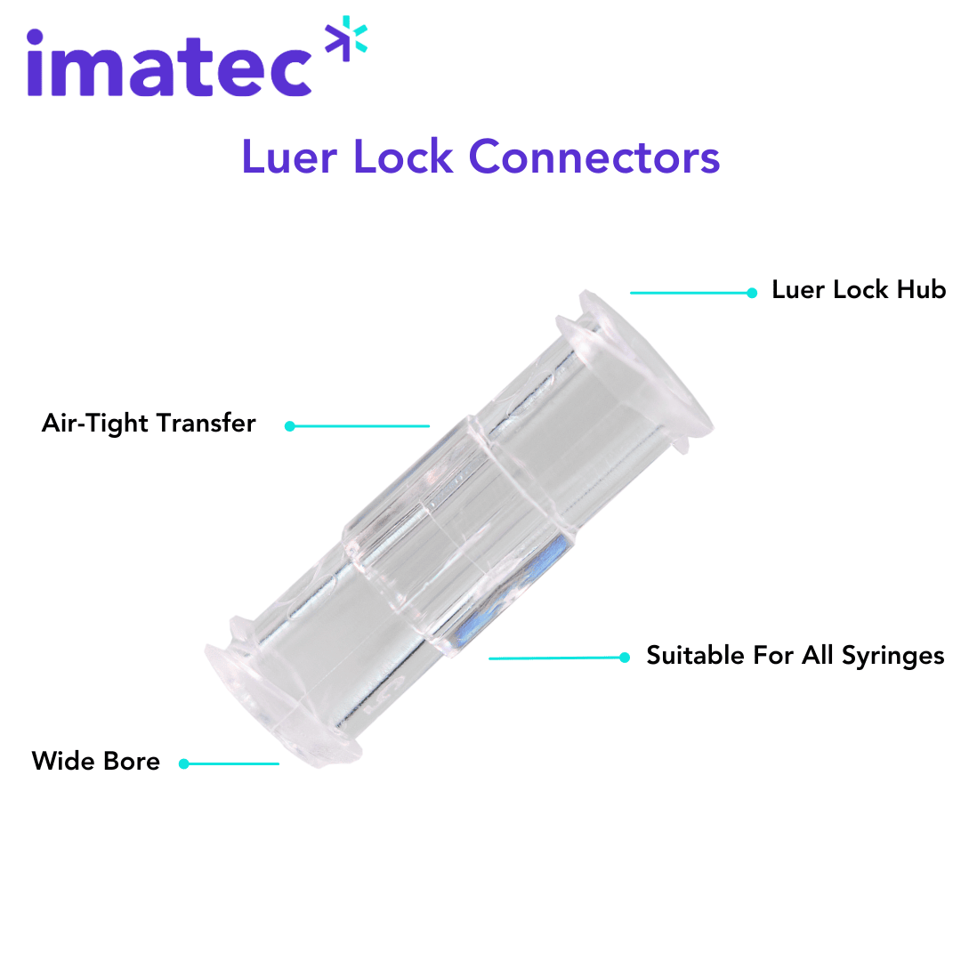 Luer Lock to Luer Lock Connectors (Wide Bore for Fat Transfer & Viscous Fluids) - Boxes of 100